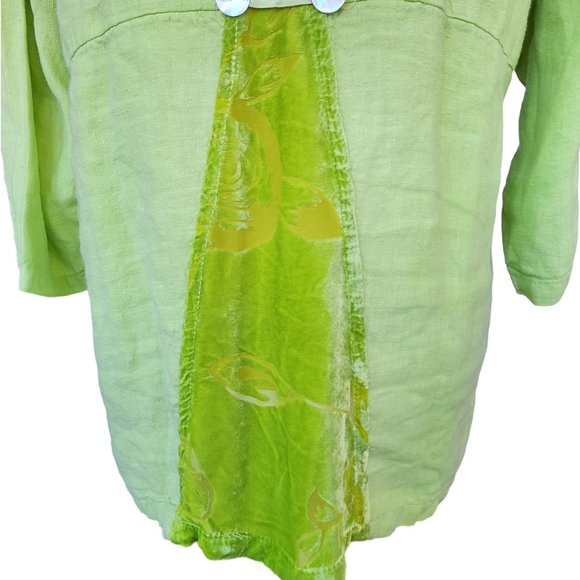 Dear Friends Boho Linen Top Vintage Women's Sz Medium Burnt Velvet Accents - Picture 11 of 14